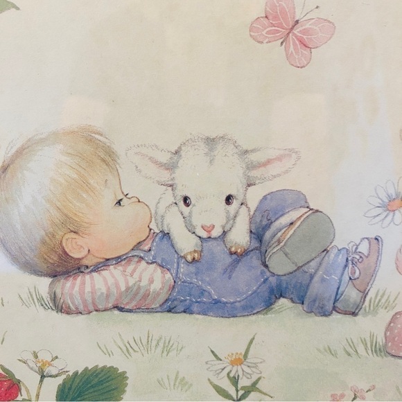23RD psalm Christian nursery art pale yellow children strawberries lamb - Picture 10 of 12